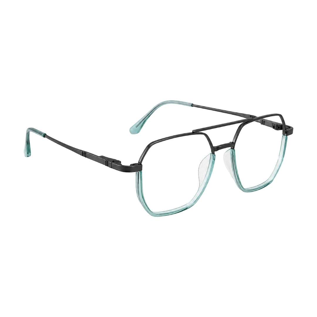 College Fashion 66101 geometric square double bridge prescription eyeglasses in blue, angled view