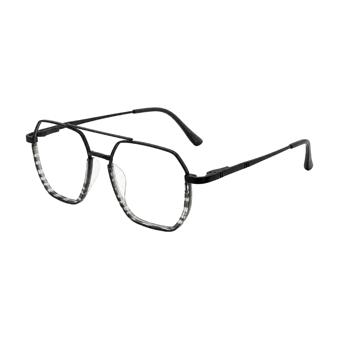 College Fashion 66101 geometric square double bridge prescription eyeglasses in gradient black, three-quarter angled view