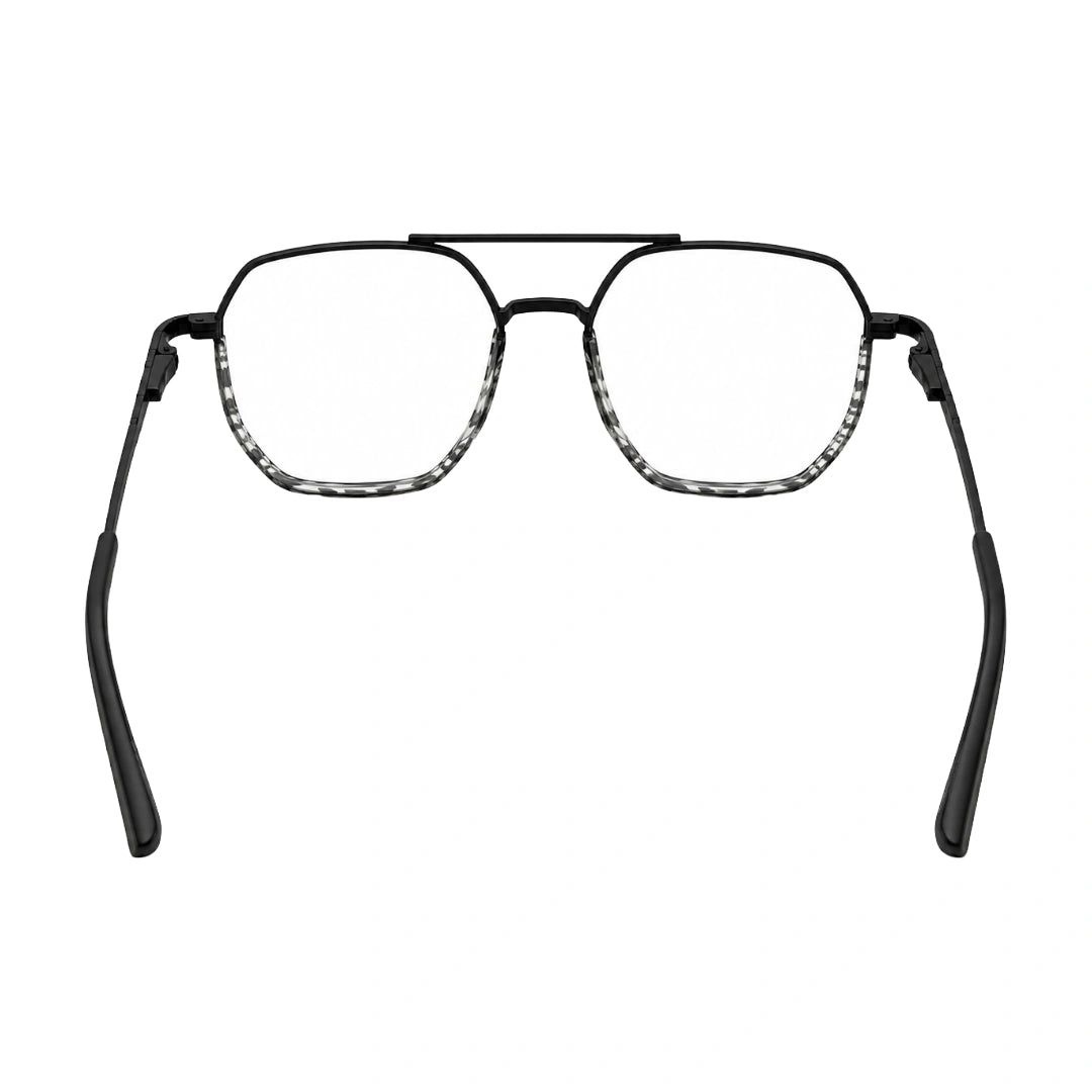 College Fashion 66101 geometric square double bridge prescription eyeglasses in gradient black, rear view