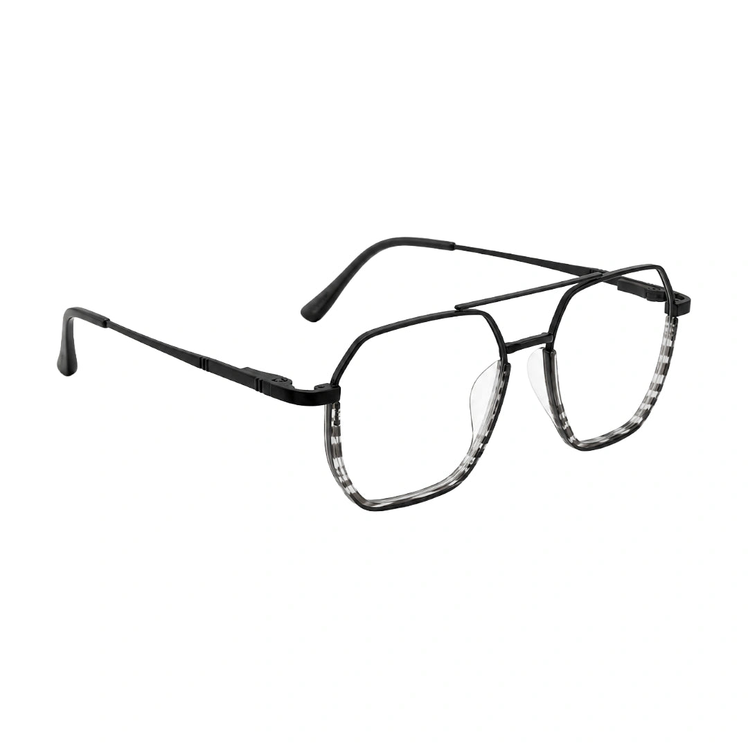 College Fashion 66101 geometric square double bridge prescription eyeglasses in gradient black, angled view