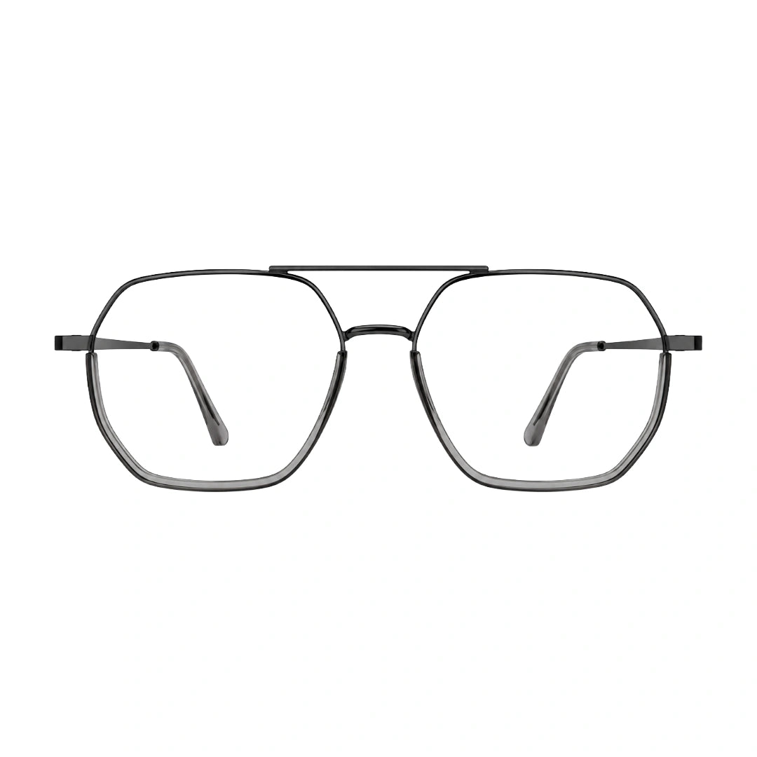 College Fashion 66101 geometric square double bridge prescription eyeglasses in grey, front view