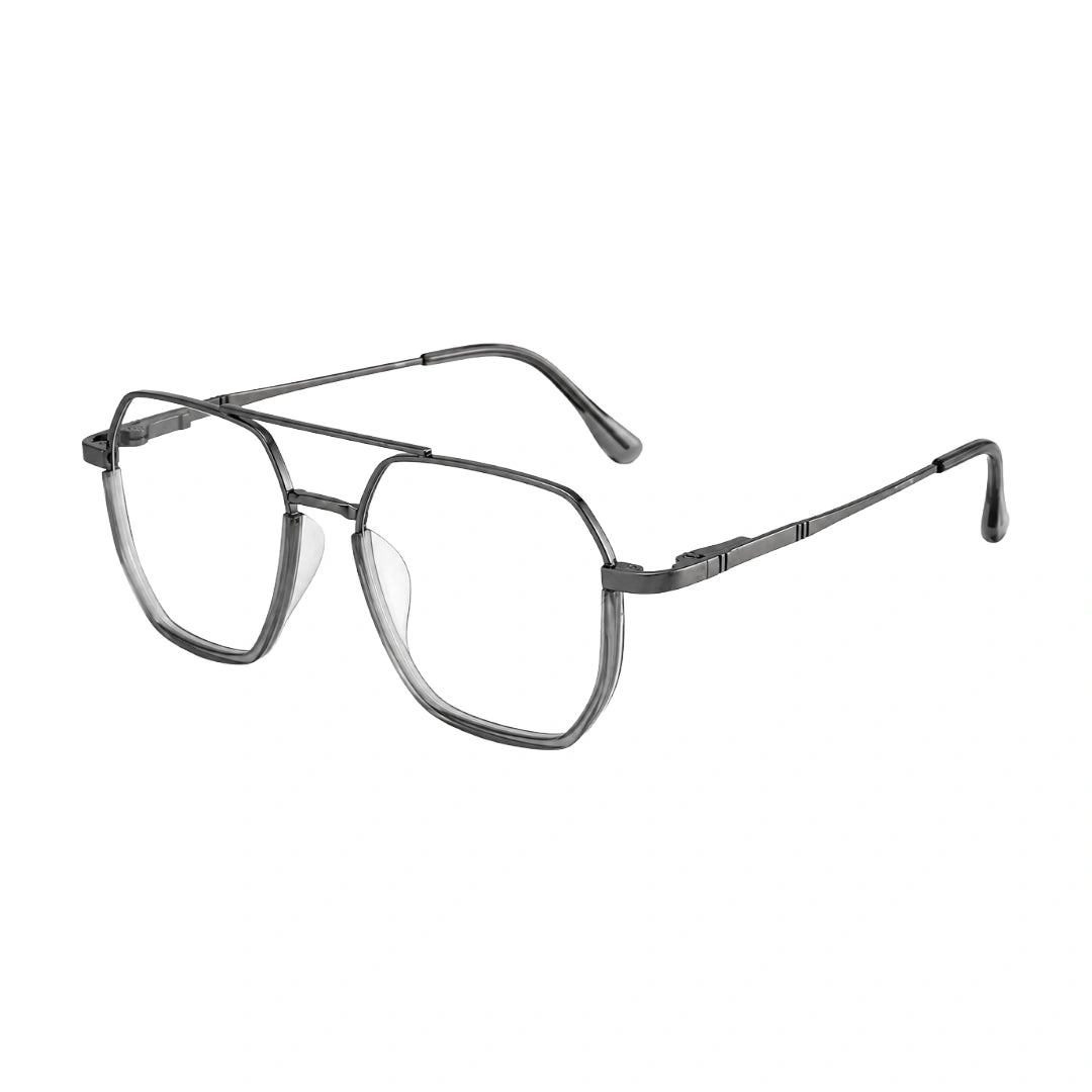 College Fashion 66101 geometric square double bridge prescription eyeglasses in grey, three-quarter angled view