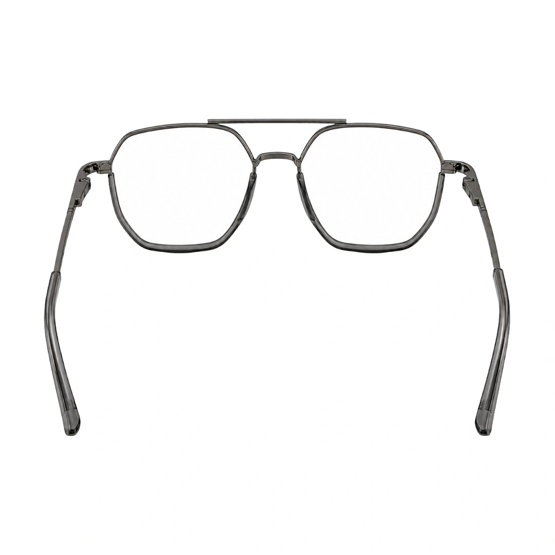 College Fashion 66101 geometric square double bridge prescription eyeglasses in grey, rear view
