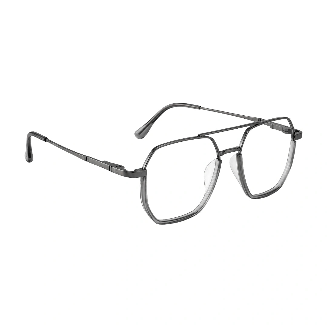 College Fashion 66101 geometric square double bridge prescription eyeglasses in grey, angled view