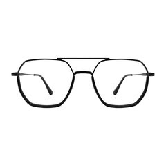 College Fashion 66101 geometric square double bridge prescription eyeglasses in gunmetal and black, front view