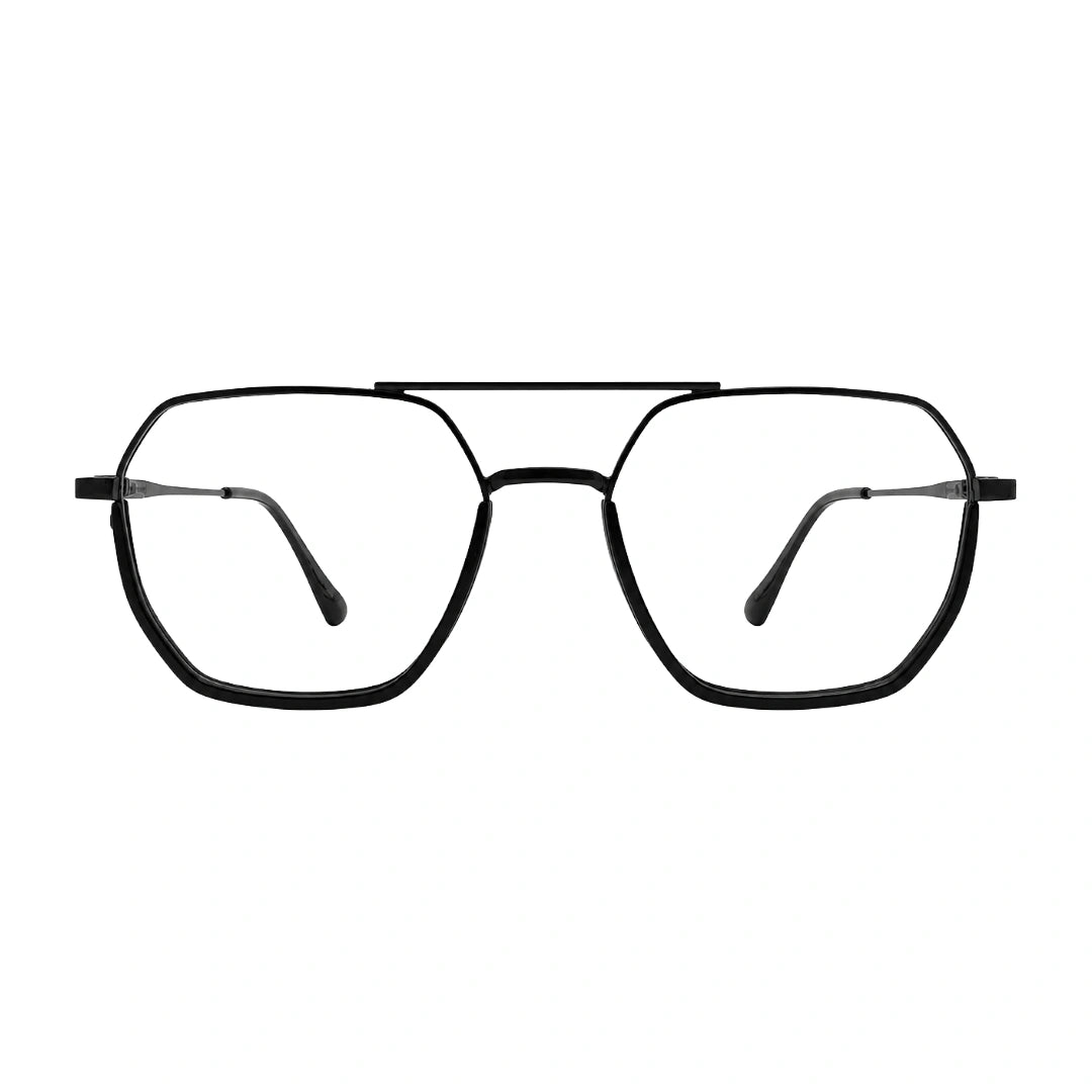 College Fashion 66101 geometric square double bridge prescription eyeglasses in gunmetal and black, front view