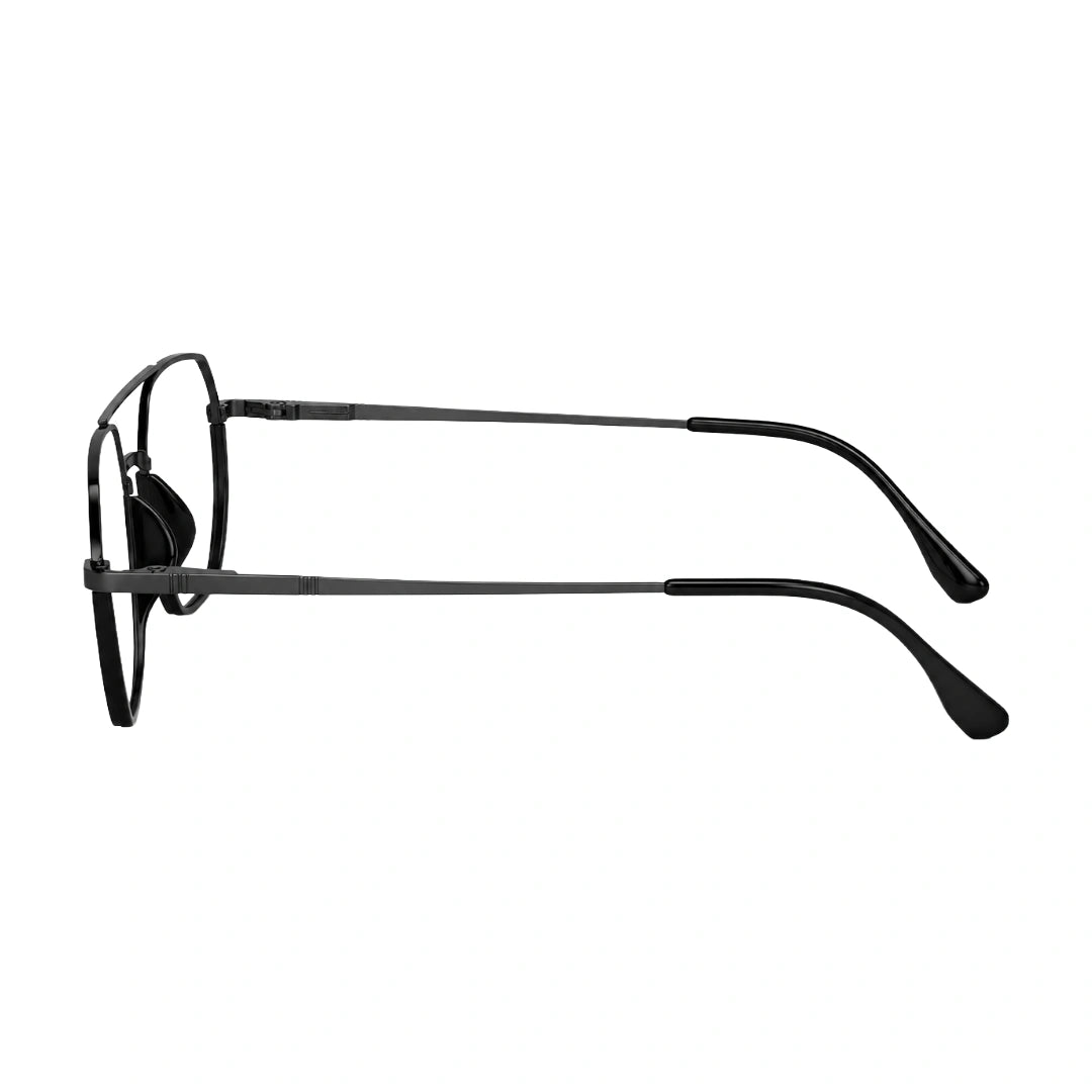 College Fashion 66101 geometric square double bridge prescription eyeglasses in gunmetal and black, side profile view