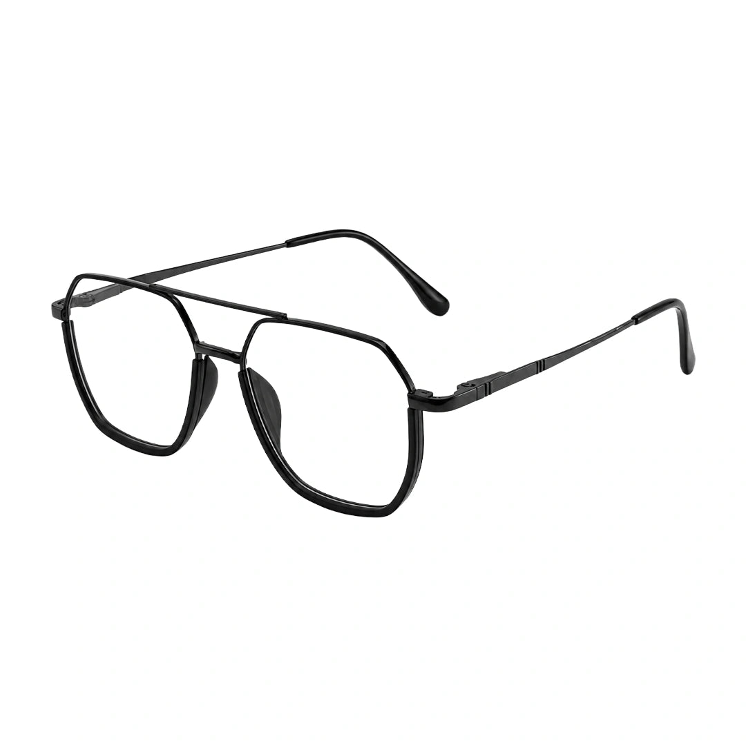 College Fashion 66101 geometric square double bridge prescription eyeglasses in gunmetal and black, three-quarter angled view