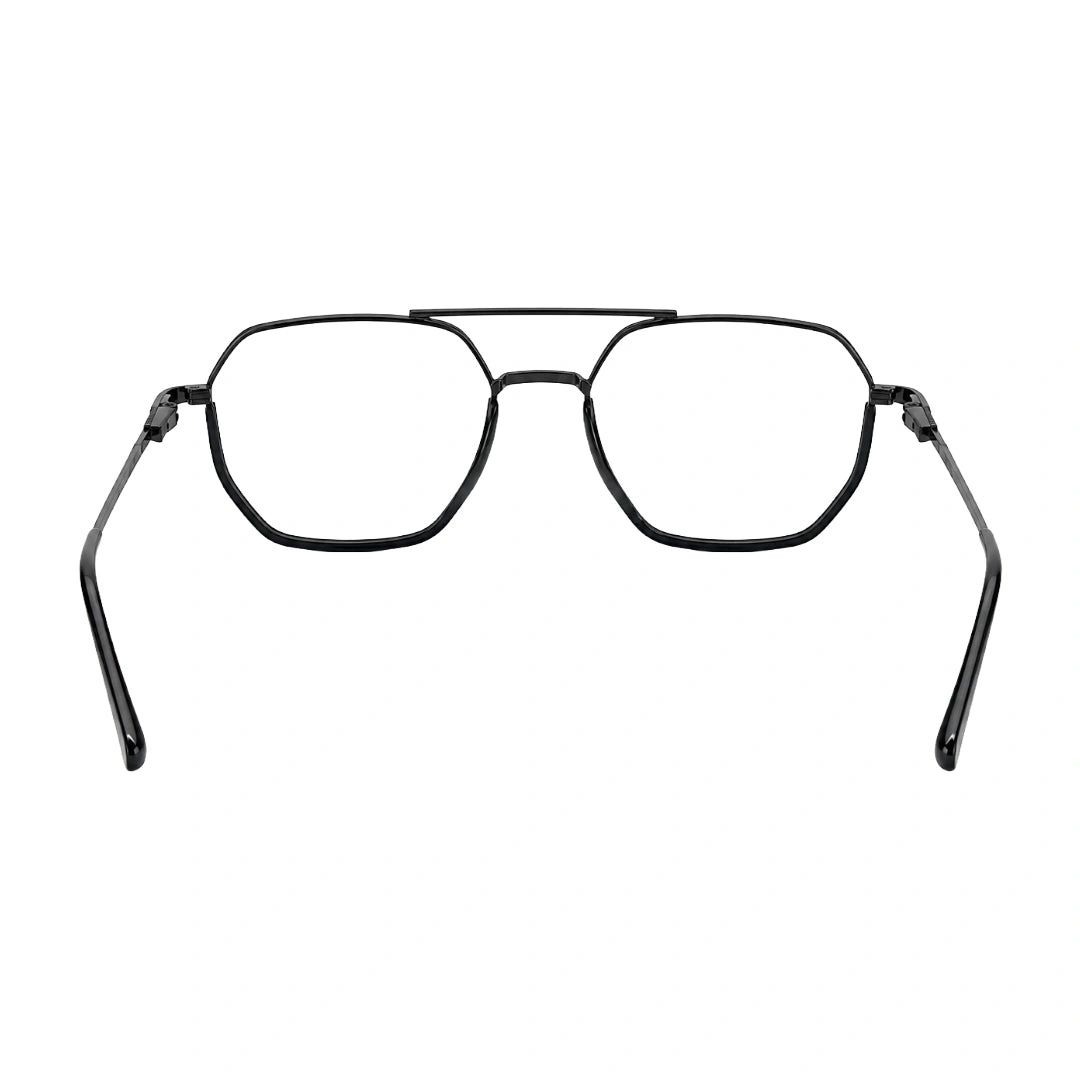 College Fashion 66101 geometric square double bridge prescription eyeglasses in gunmetal and black, rear view