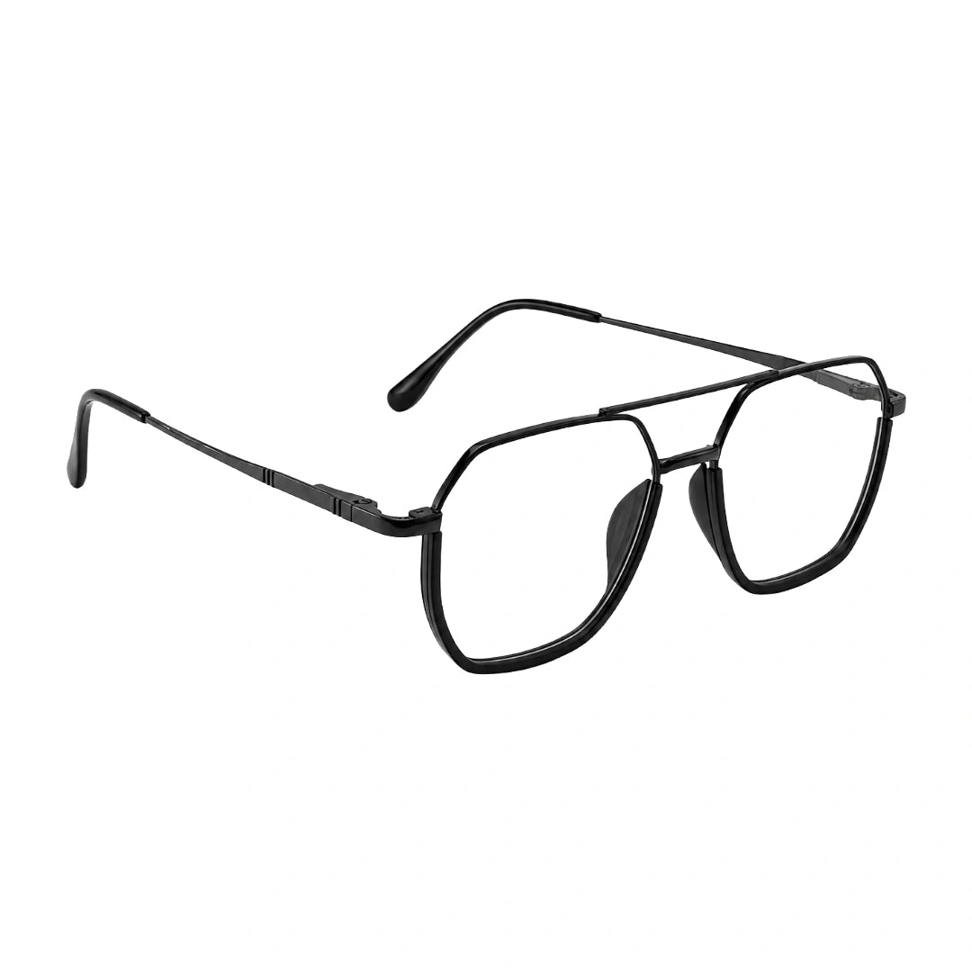 College Fashion 66101 geometric square double bridge prescription eyeglasses in gunmetal and black, angled view