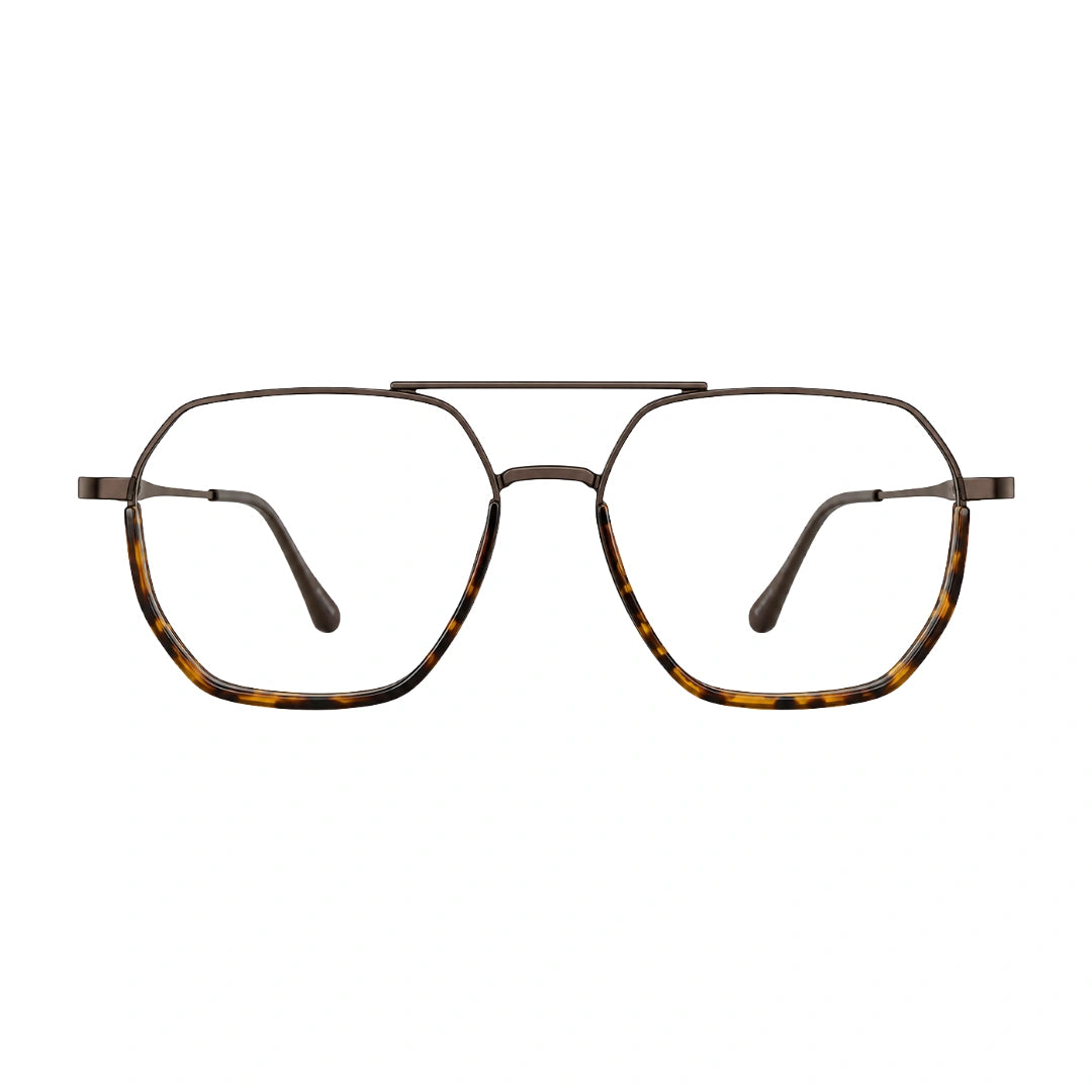 College Fashion 66101 geometric square double bridge prescription eyeglasses in tortoise shell, front view