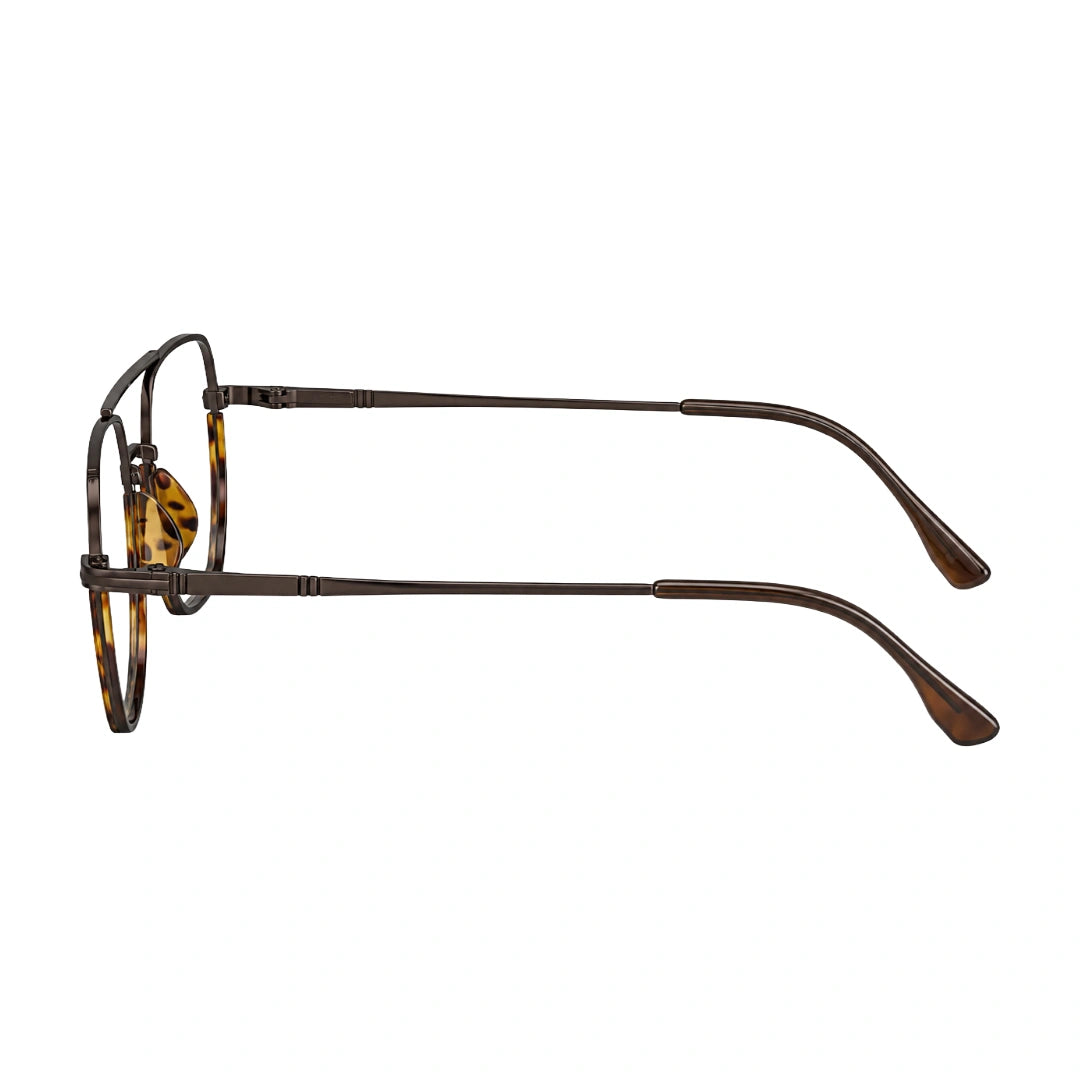 College Fashion 66101 geometric square double bridge prescription eyeglasses in tortoise shell, side profile view