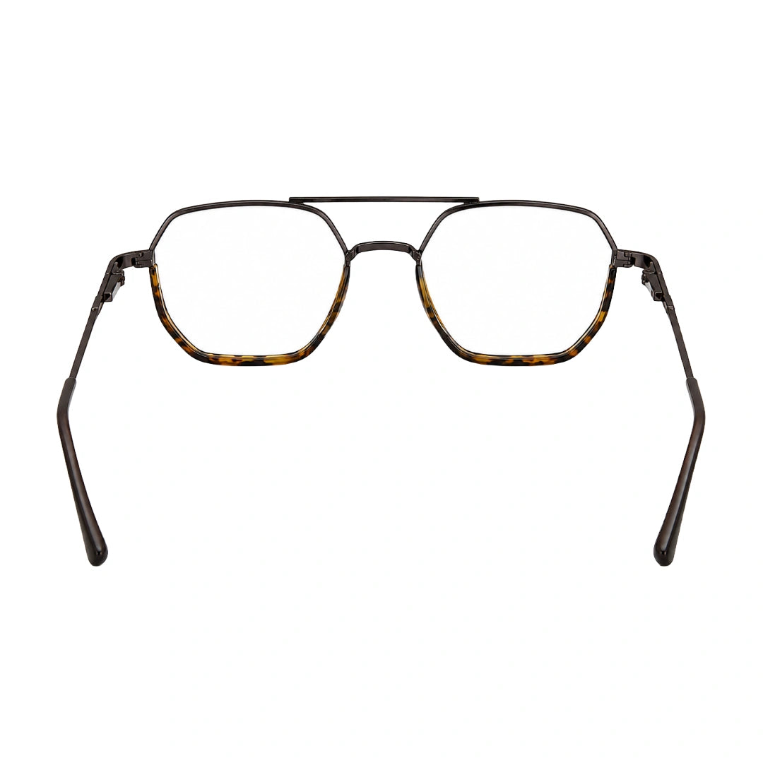 College Fashion 66101 geometric square double bridge prescription eyeglasses in tortoise shell, rear view