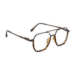 College Fashion 66101 geometric square double bridge prescription eyeglasses in tortoise shell, angled view