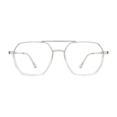 College Fashion 66101 geometric square double bridge prescription eyeglasses in transparent, front view