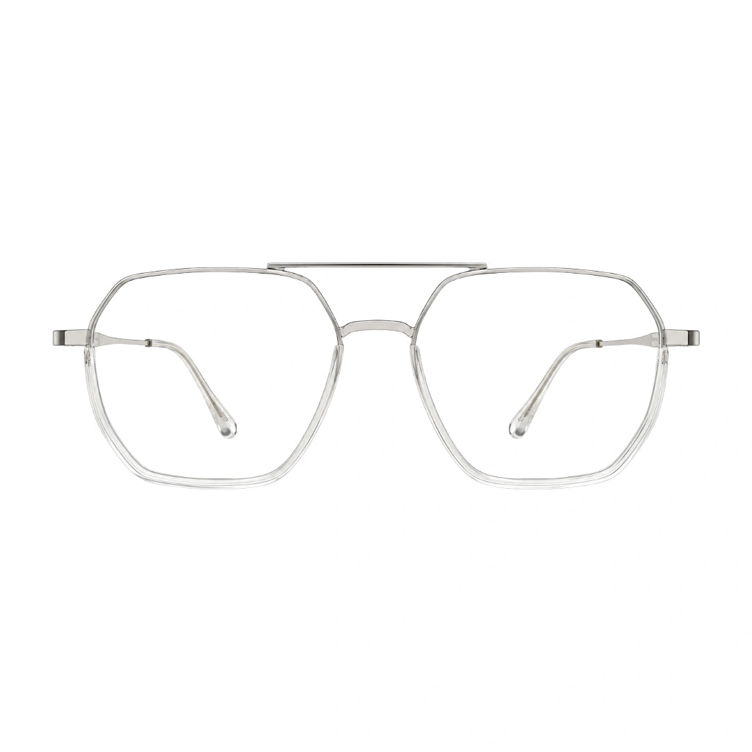 College Fashion 66101 geometric square double bridge prescription eyeglasses in transparent, front view