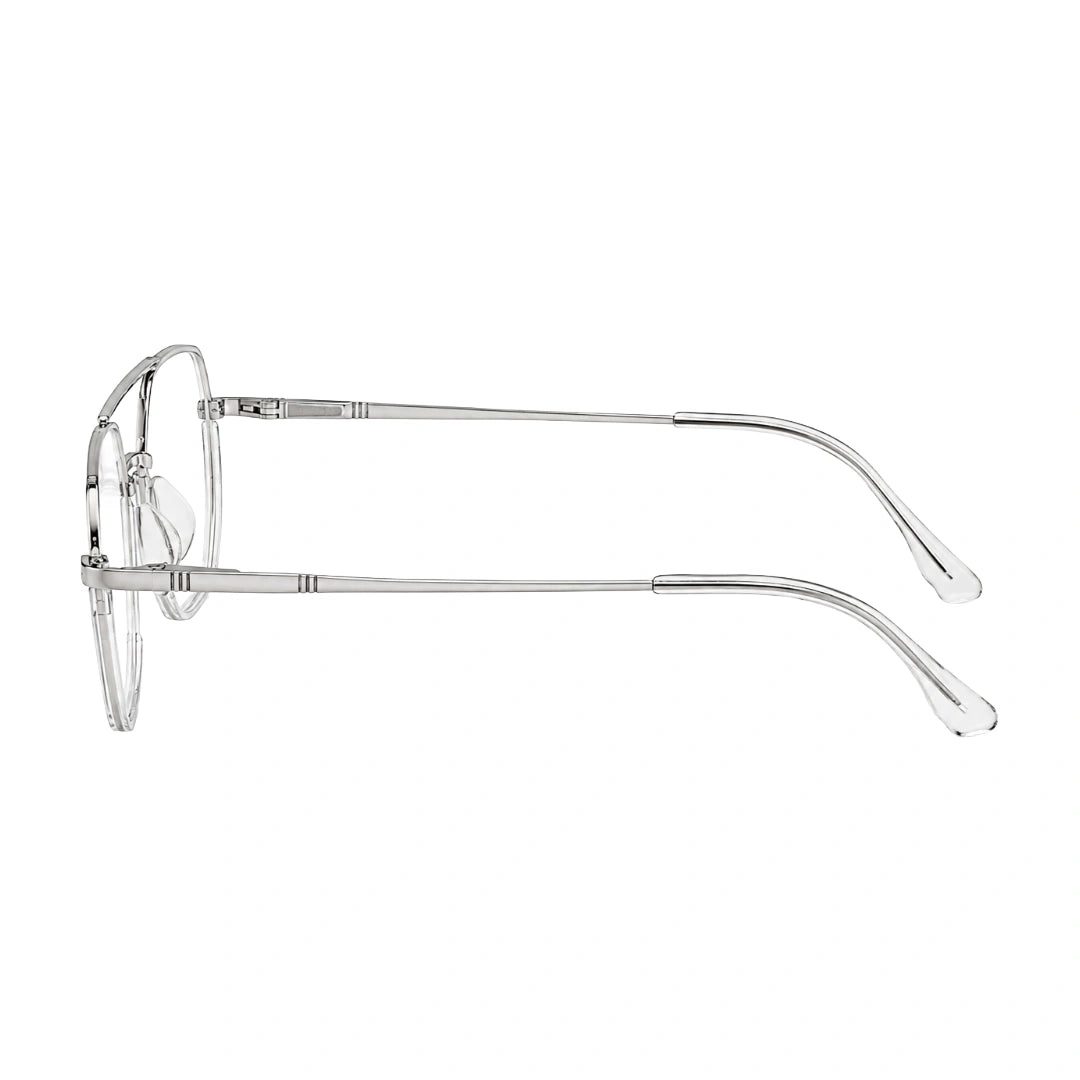 College Fashion 66101 geometric square double bridge prescription eyeglasses in transparent, side profile view