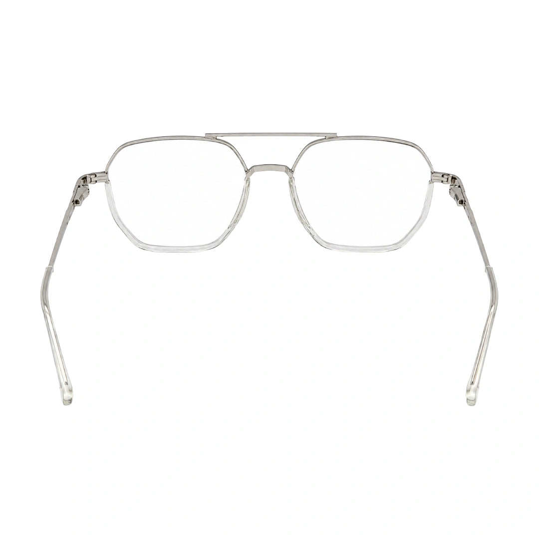 College Fashion 66101 geometric square double bridge prescription eyeglasses in transparent, rear view