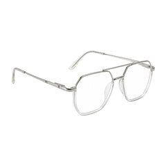 College Fashion 66101 geometric square double bridge prescription eyeglasses in transparent, angled view