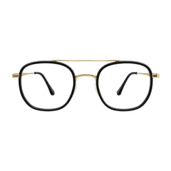 College Fashion 66102 double bridge square prescription eyeglasses in black and gold, front view