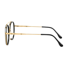 College Fashion 66102 double bridge square prescription eyeglasses in black and gold, side profile view
