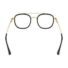 College Fashion 66102 double bridge square prescription eyeglasses in black and gold, rear view