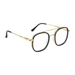 College Fashion 66102 double bridge square prescription eyeglasses in black and gold, angled view