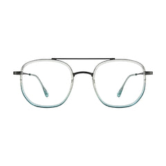 College Fashion 66102 double bridge square prescription eyeglasses in blue, front view