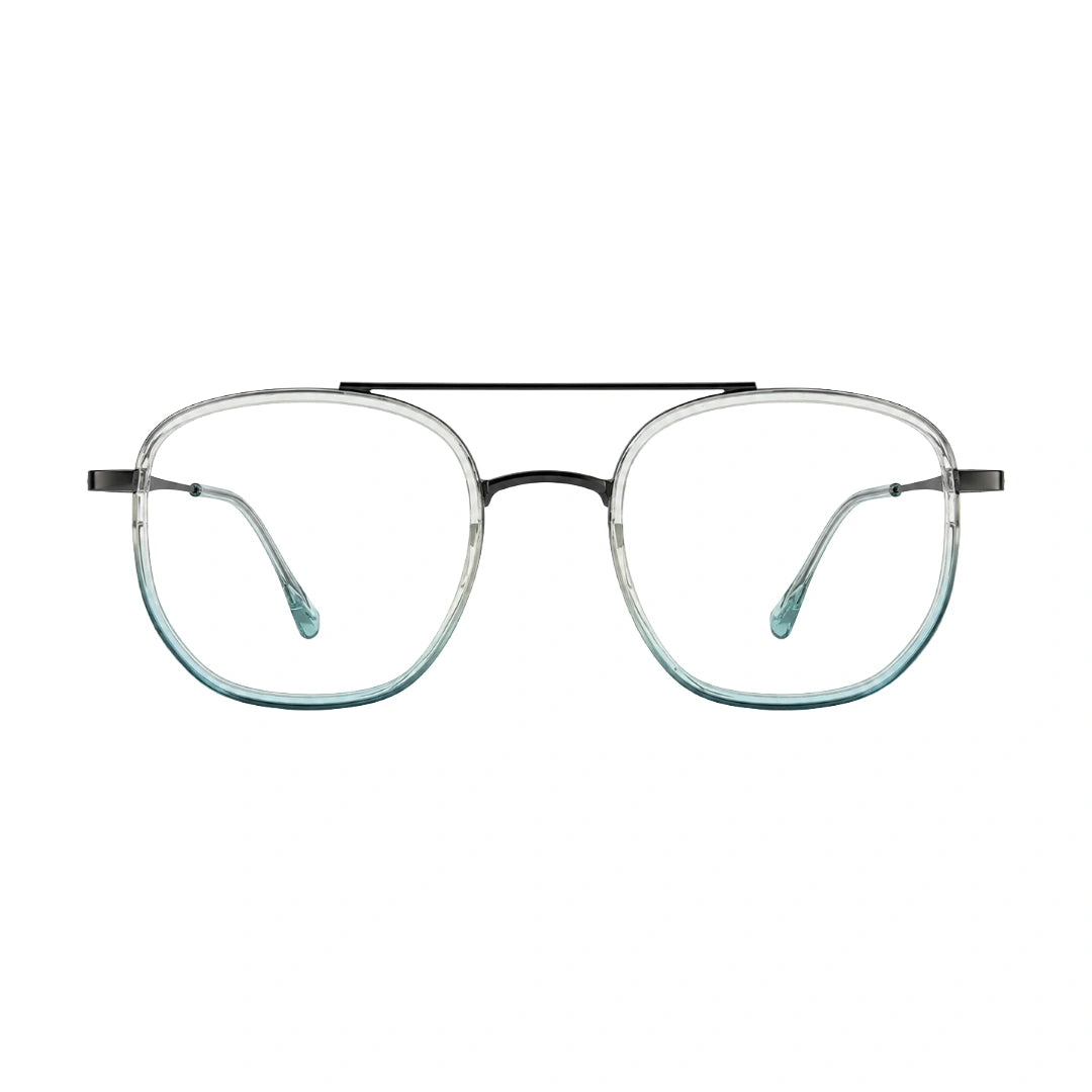 College Fashion 66102 double bridge square prescription eyeglasses in blue, front view