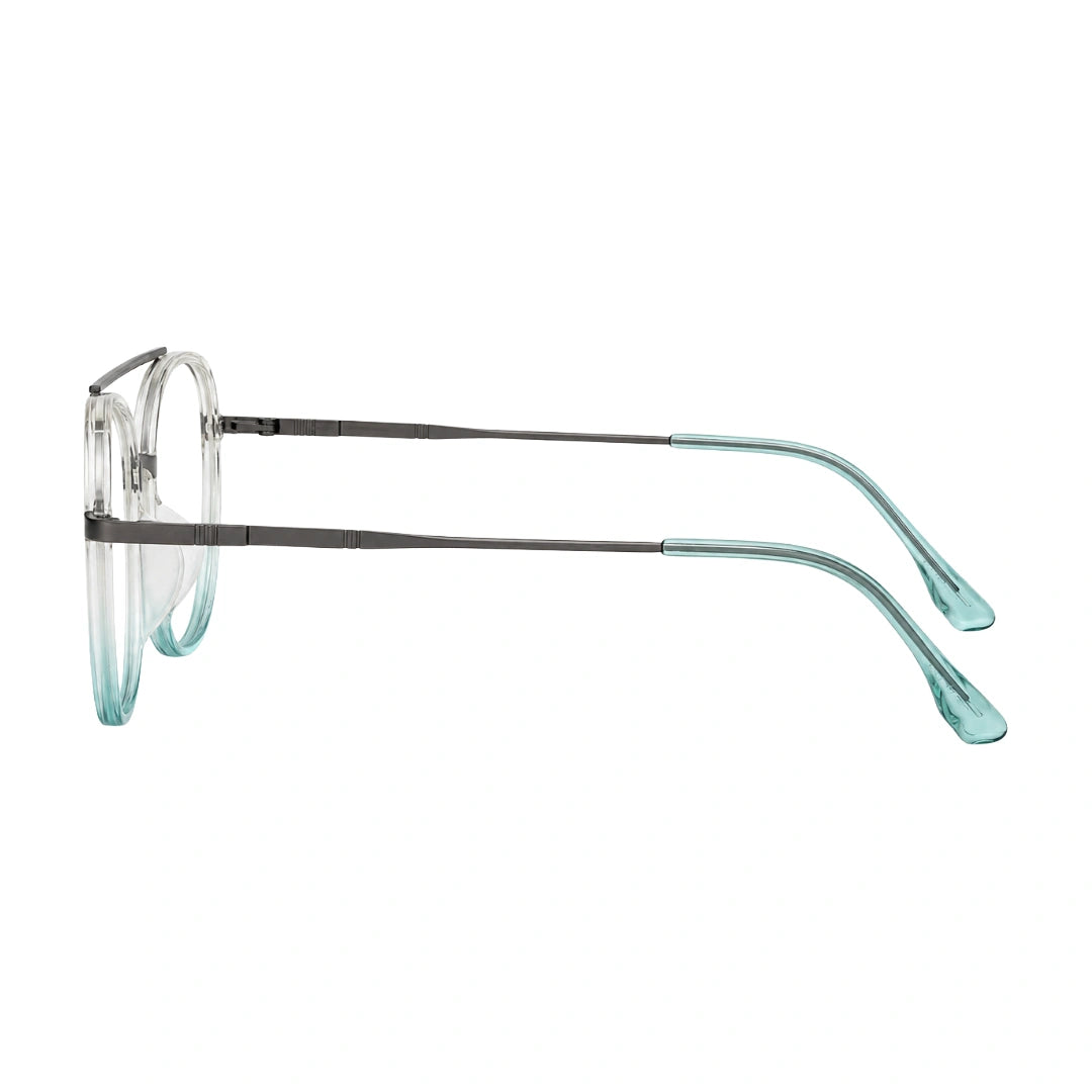 College Fashion 66102 double bridge square prescription eyeglasses in blue, side profile view