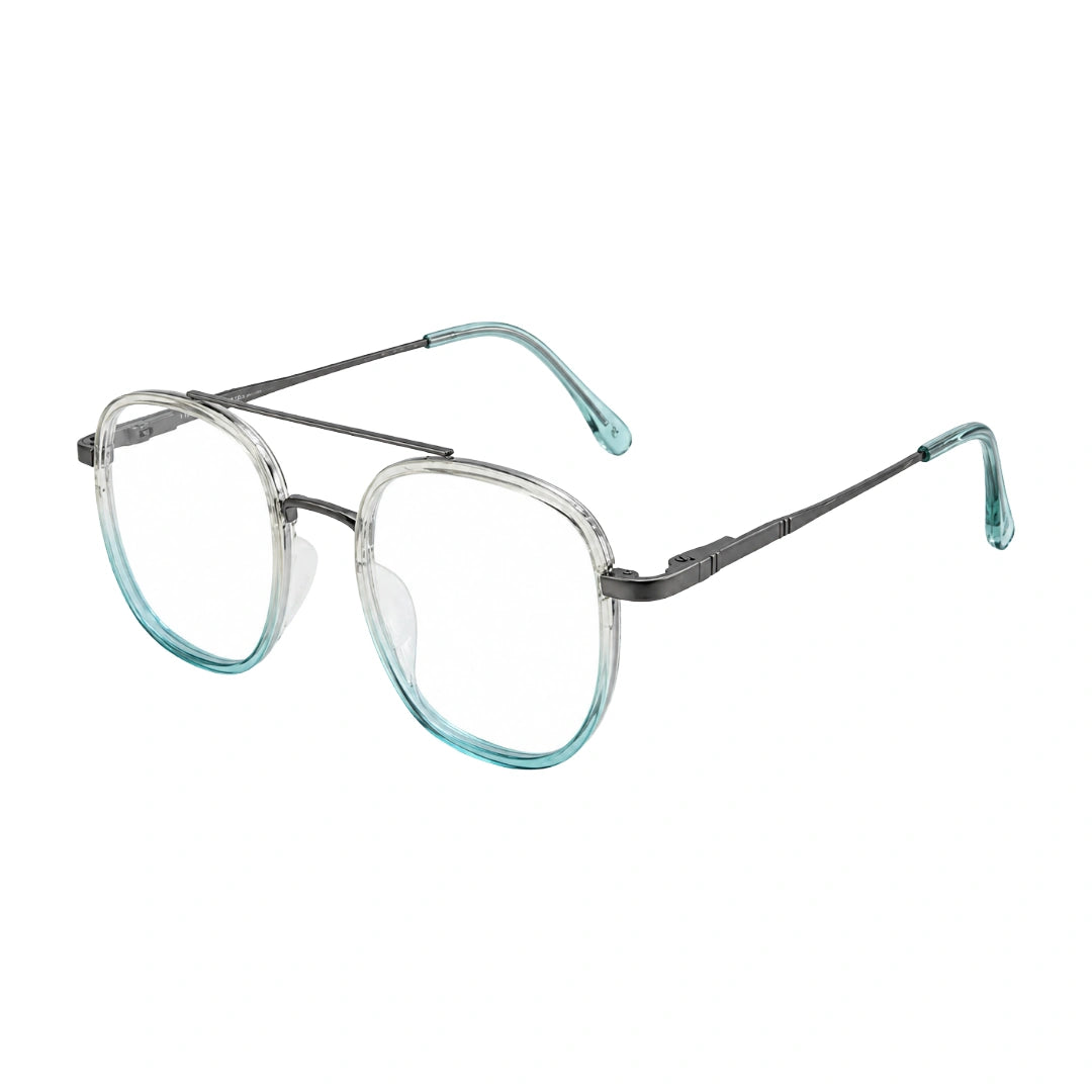 College Fashion 66102 double bridge square prescription eyeglasses in blue, three-quarter angled view