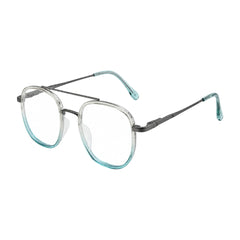 College Fashion 66102 double bridge square prescription eyeglasses in blue, three-quarter angled view