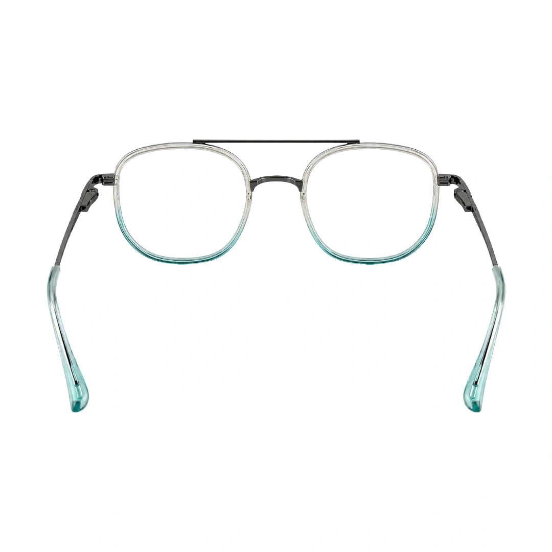 College Fashion 66102 double bridge square prescription eyeglasses in blue, rear view