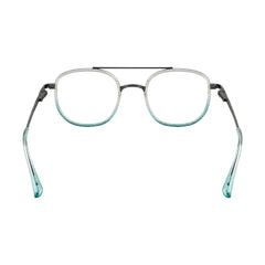 College Fashion 66102 double bridge square prescription eyeglasses in blue, rear view