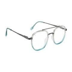 College Fashion 66102 double bridge square prescription eyeglasses in blue, angled view