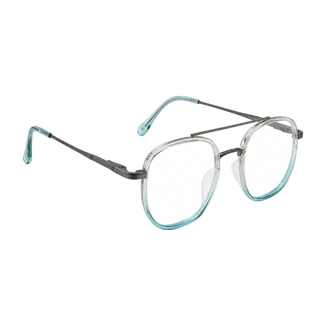 College Fashion 66102 double bridge square prescription eyeglasses in blue, angled view