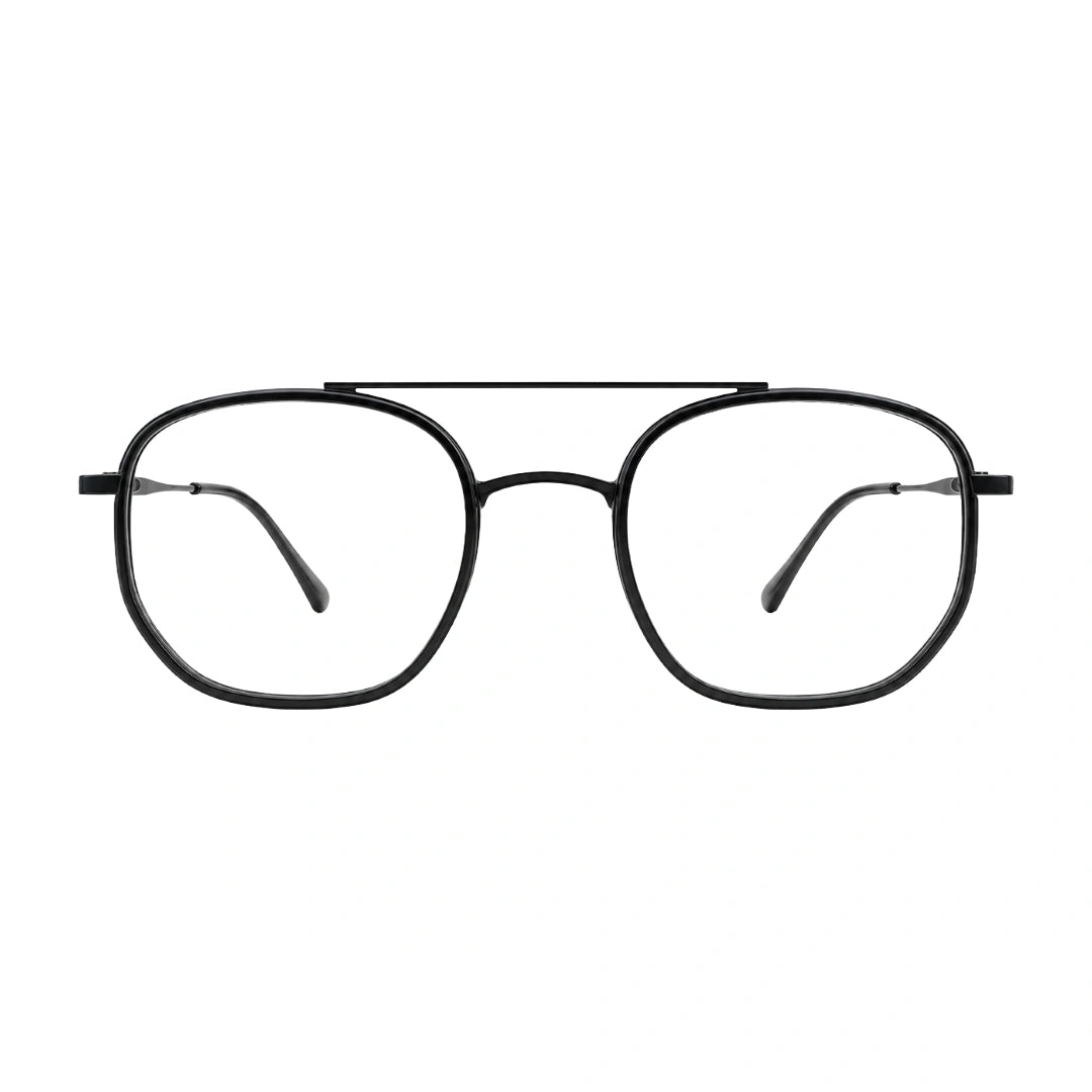 College Fashion 66102 double bridge square prescription eyeglasses in glossy black, front view