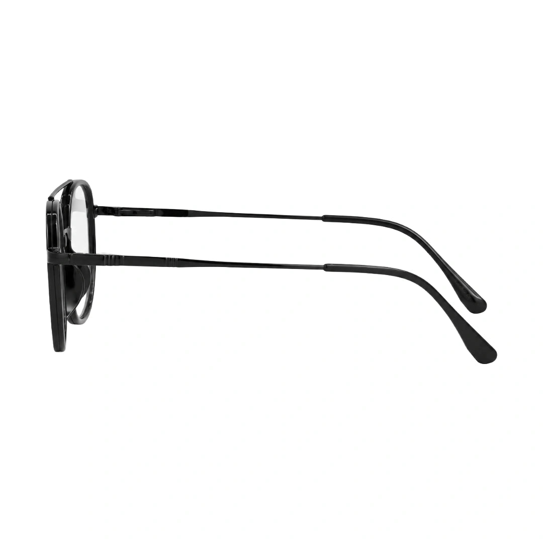 College Fashion 66102 double bridge square prescription eyeglasses in glossy black, side profile view