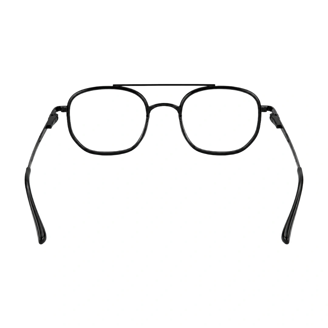 College Fashion 66102 double bridge square prescription eyeglasses in glossy black, rear view