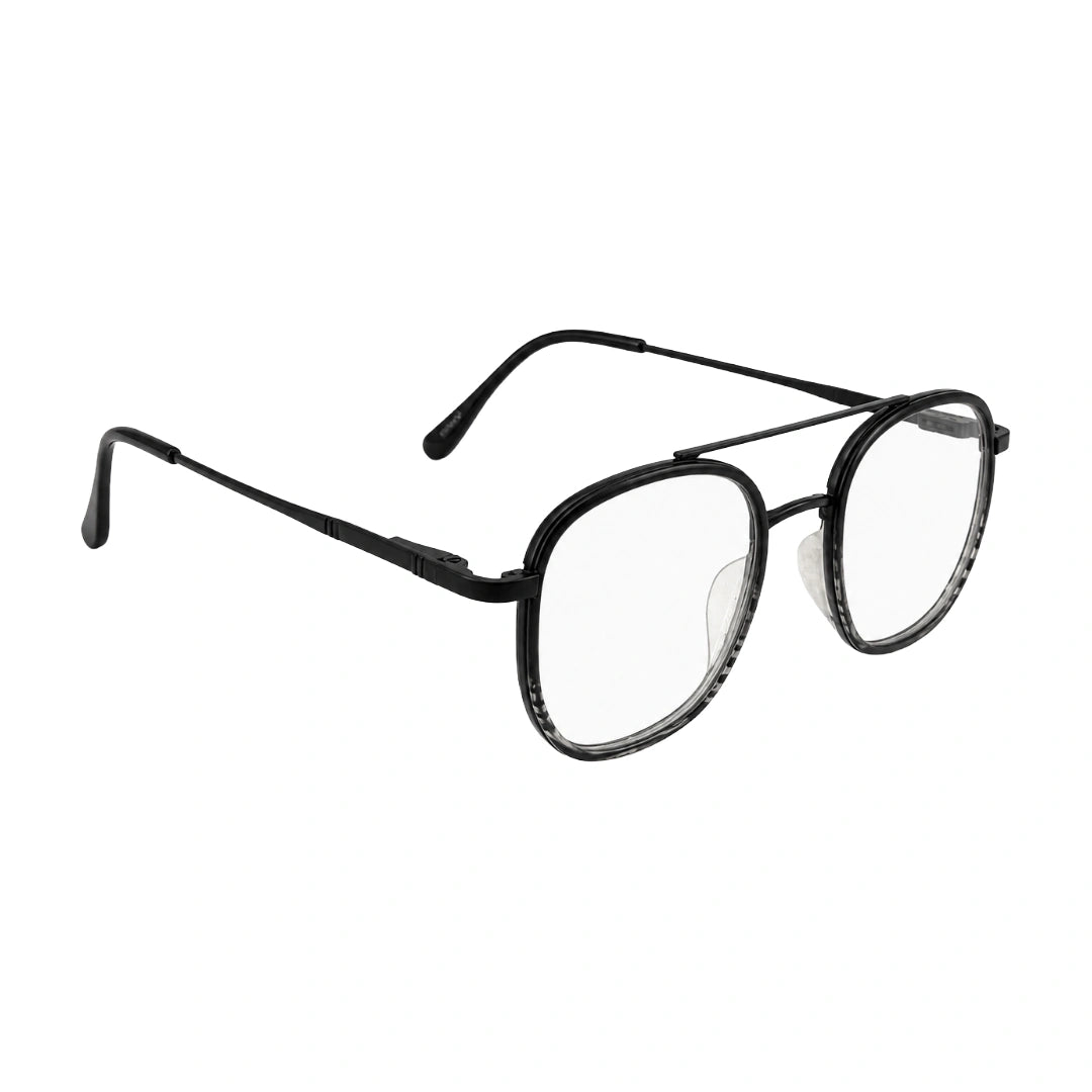 College Fashion 66102 double bridge square prescription eyeglasses in gradient black, angled view