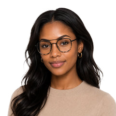 Woman wearing College Fashion 66102 double bridge square prescription eyeglasses in gradient black, front view