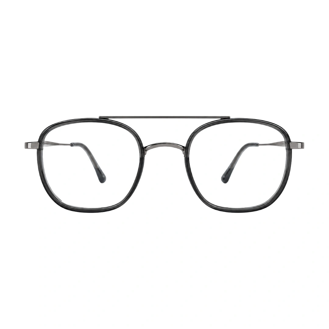 College Fashion 66102 double bridge square prescription eyeglasses in grey, front view