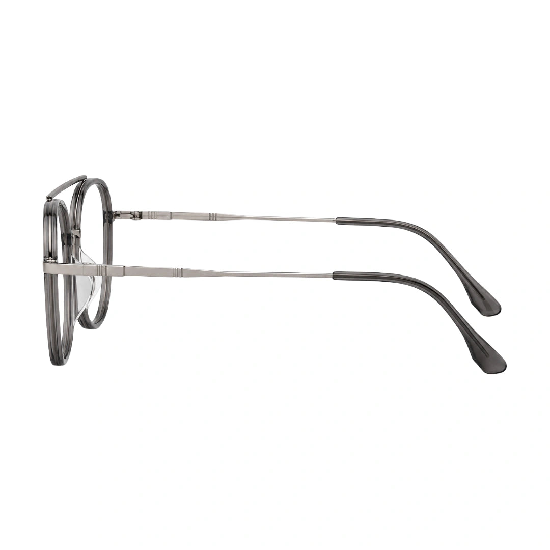 College Fashion 66102 double bridge square prescription eyeglasses in grey, side profile view