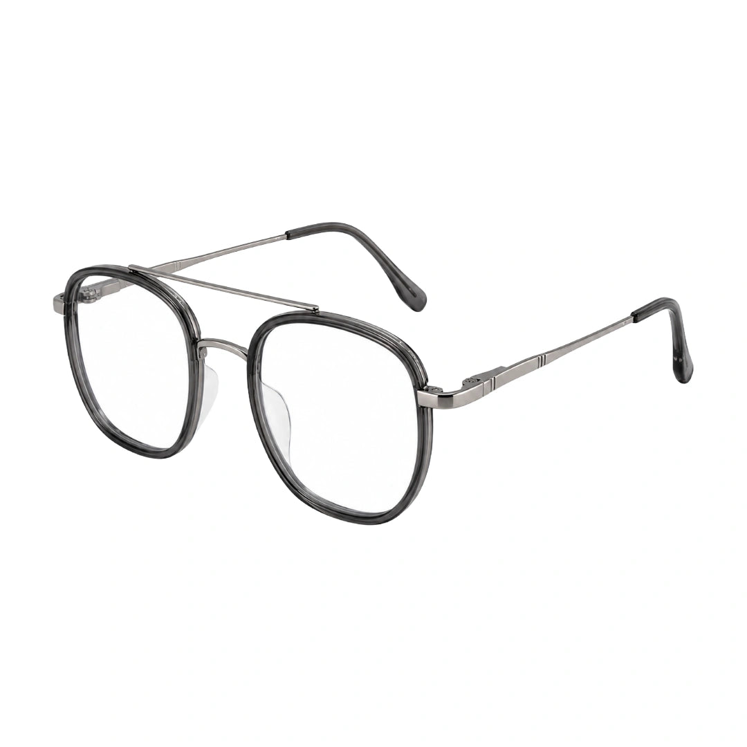 College Fashion 66102 double bridge square prescription eyeglasses in grey, three-quarter angled view