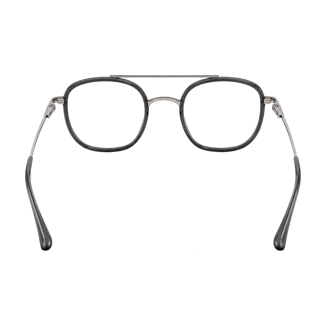 College Fashion 66102 double bridge square prescription eyeglasses in grey, rear view