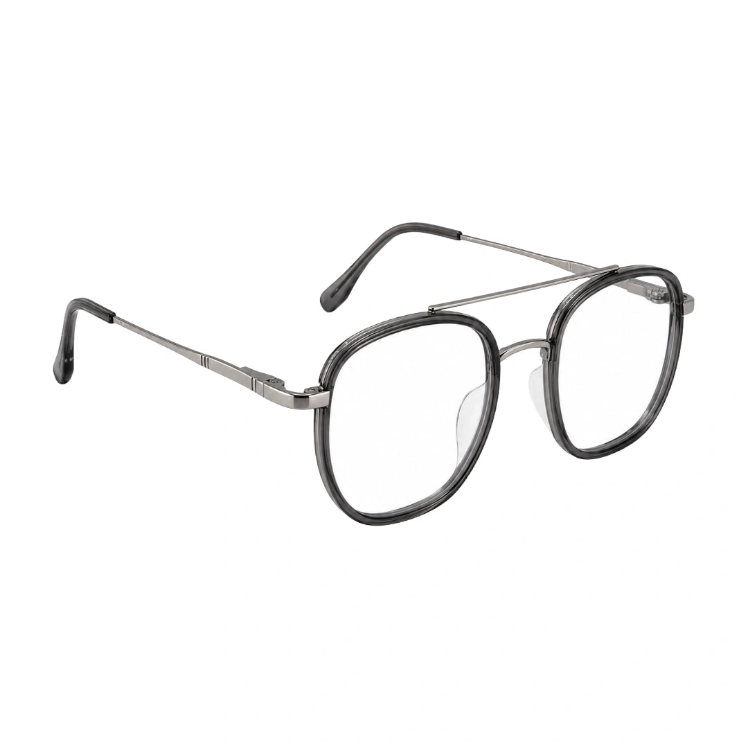 College Fashion 66102 double bridge square prescription eyeglasses in grey, angled view
