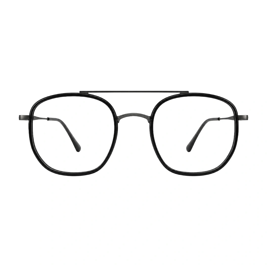 College Fashion 66102 double bridge square prescription eyeglasses in gunmetal and black, front view