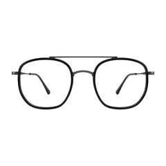 College Fashion 66102 double bridge square prescription eyeglasses in gunmetal and black, front view