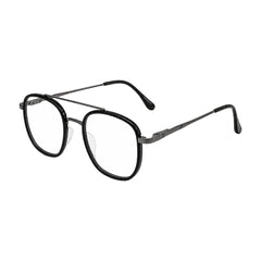 College Fashion 66102 double bridge square prescription eyeglasses in gunmetal and black, three-quarter angled view