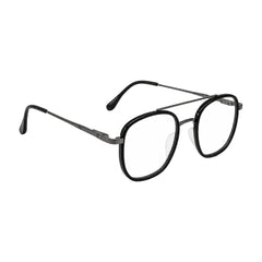 College Fashion 66102 double bridge square prescription eyeglasses in gunmetal and black, angled view